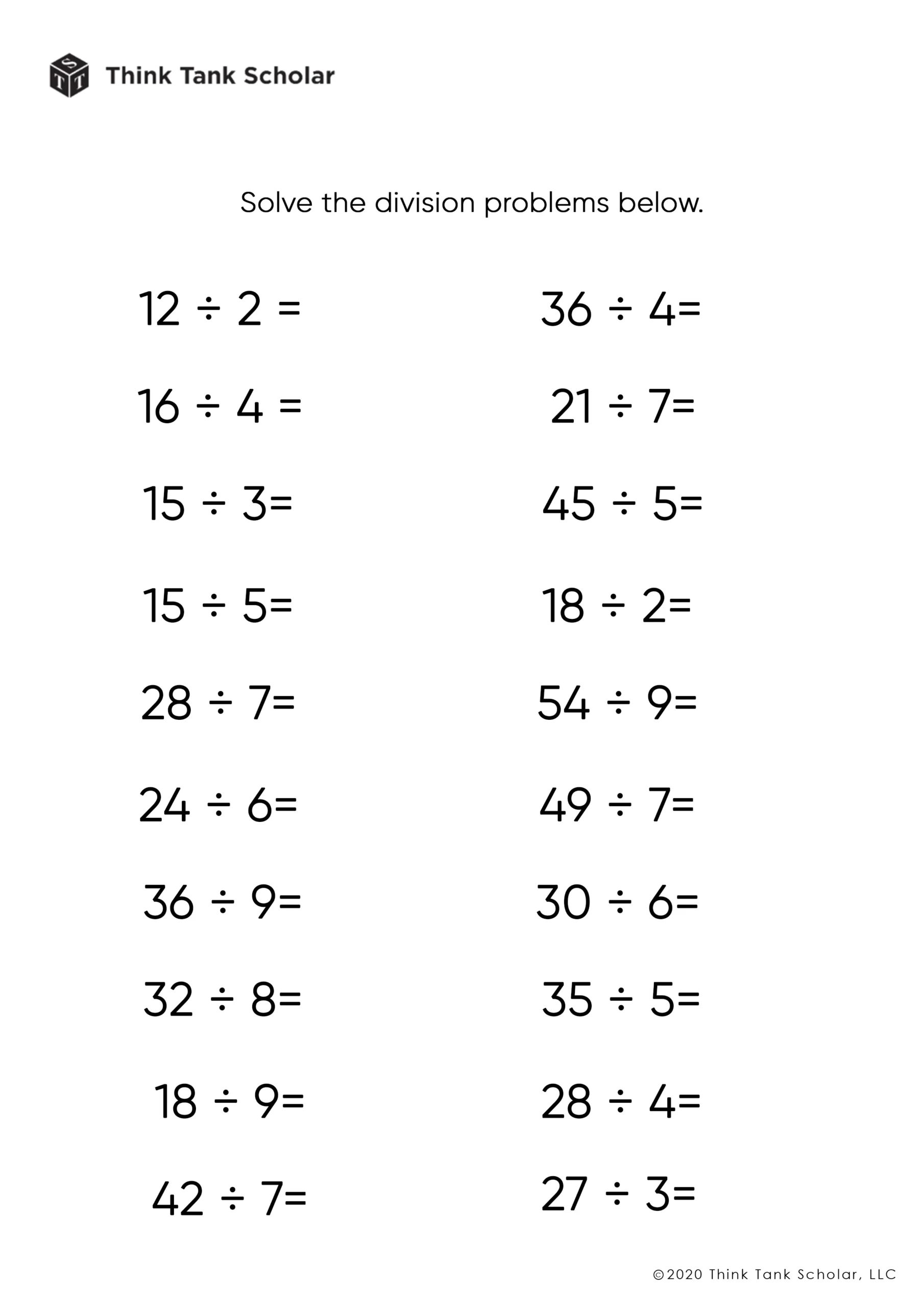 Math Worksheets Printable Division