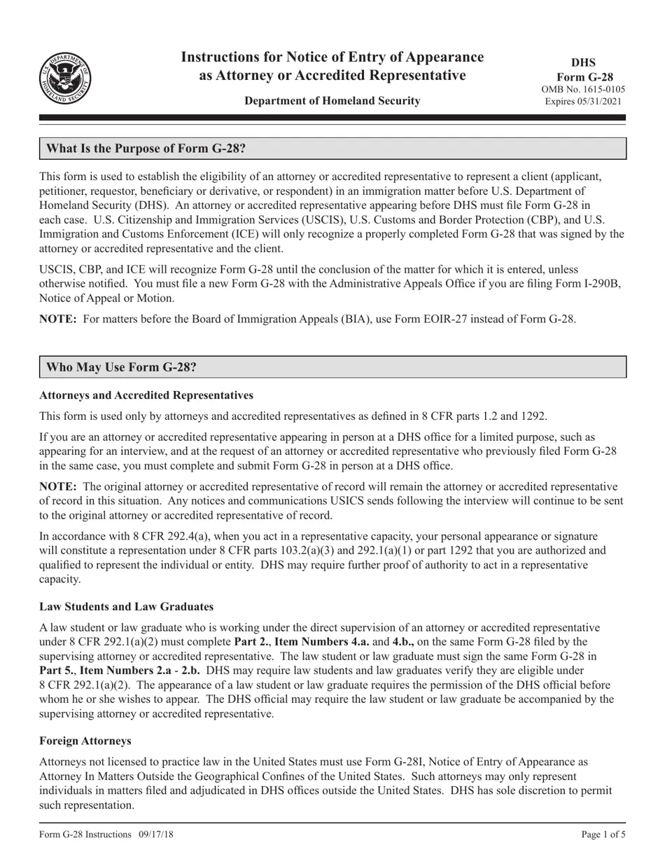 Download Instructions For DHS Form G 28 Notice Of Entry Of 