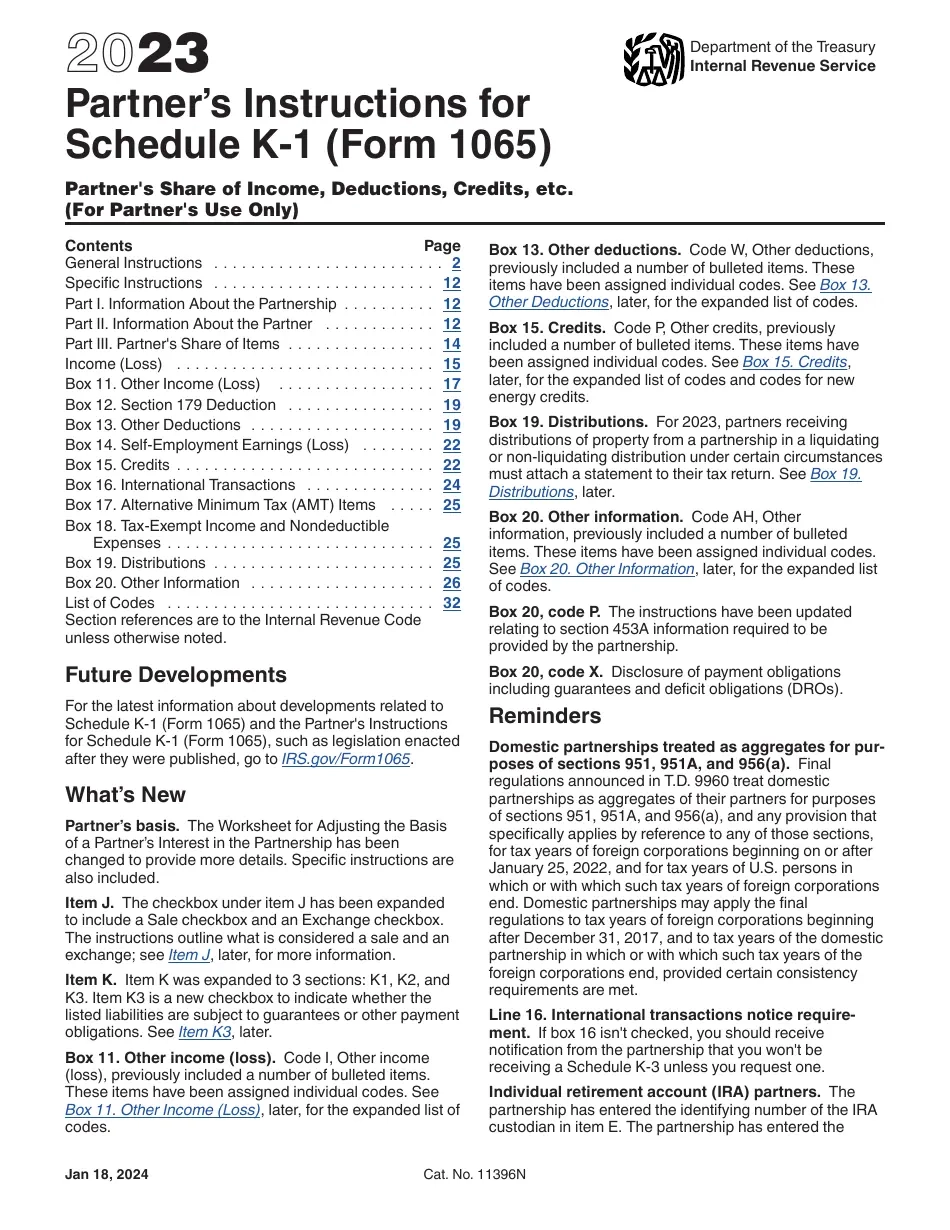 Download Instructions For IRS Form 1065 Schedule K 1 Partner s 