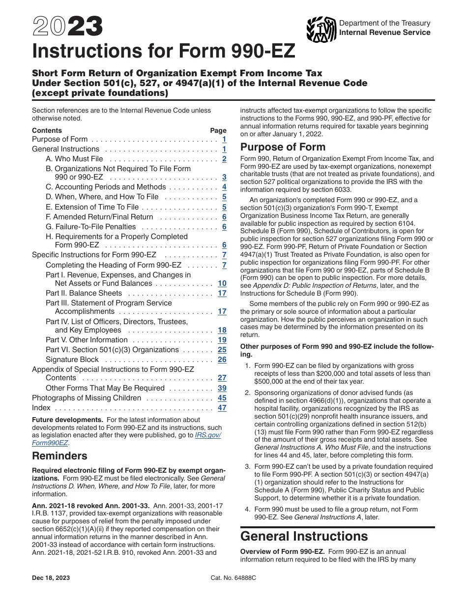 Download Instructions For IRS Form 990 EZ Short Form Return Of 