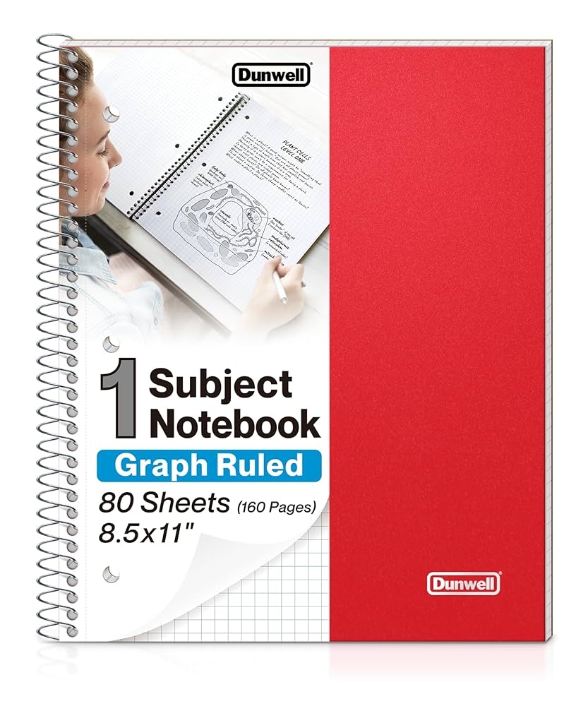 Dunwell Graph Paper Notebook Red Plastic Cover 100 Sheets 8 5x11 1 10 2 Cm Square Grid Notebook Graph Paper Spiral Notebook Poly Pockets Grid 