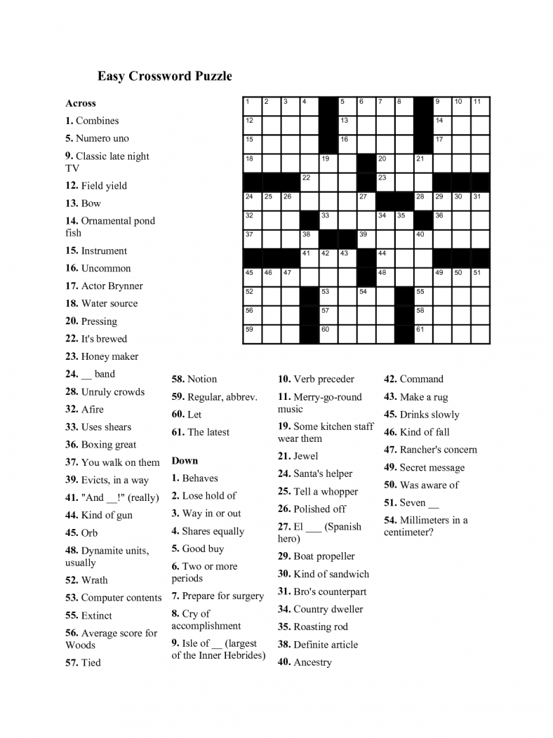 Easy Crossword Puzzles For Seniors Activity Shelter Worksheets 