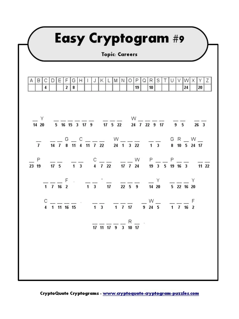 Printable Cryptogram Puzzles