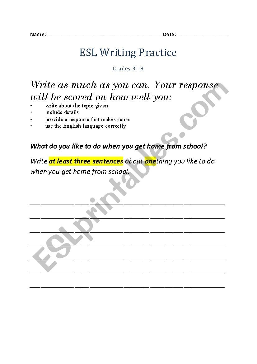 ESL Writing Practice ESL Worksheet By Nduet Worksheets Library