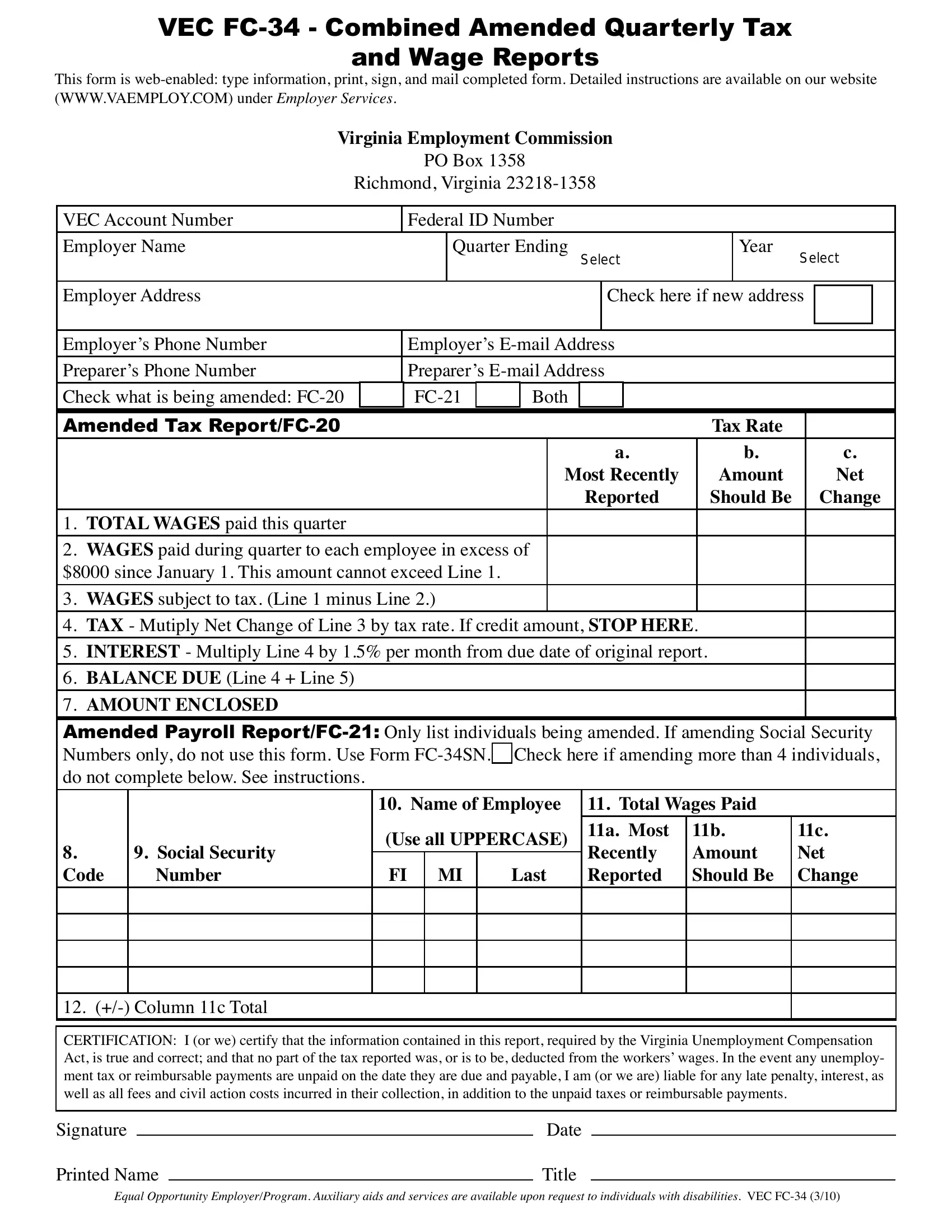 Virginia Employment Commission Forms Fc-20