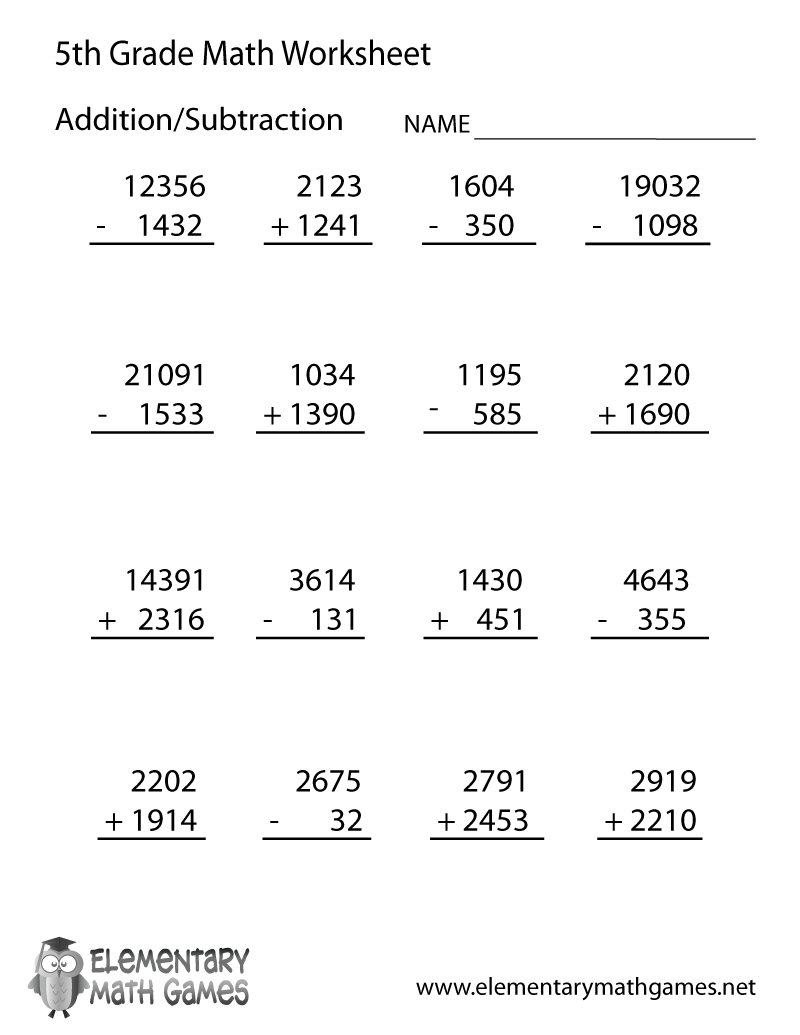 5th Grade Math Worksheets Printable