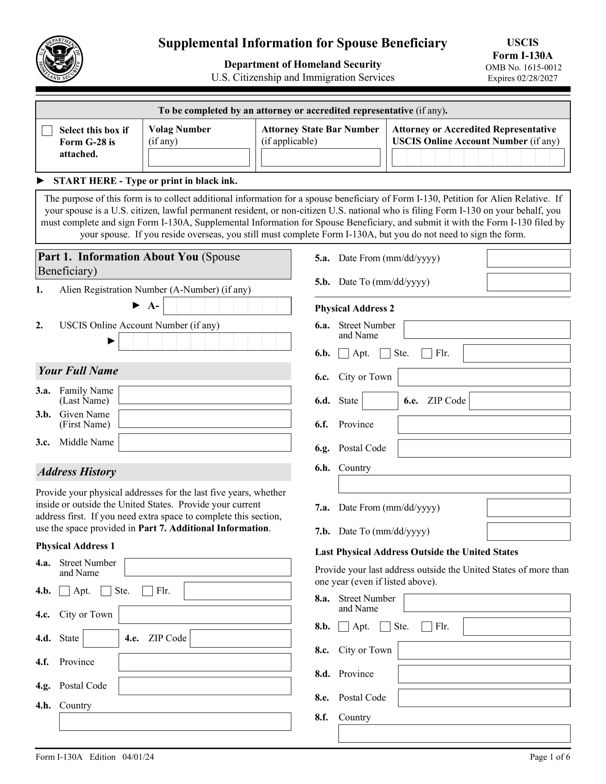 Fill Form I 130A 2024 2025 Create Edit Forms Online