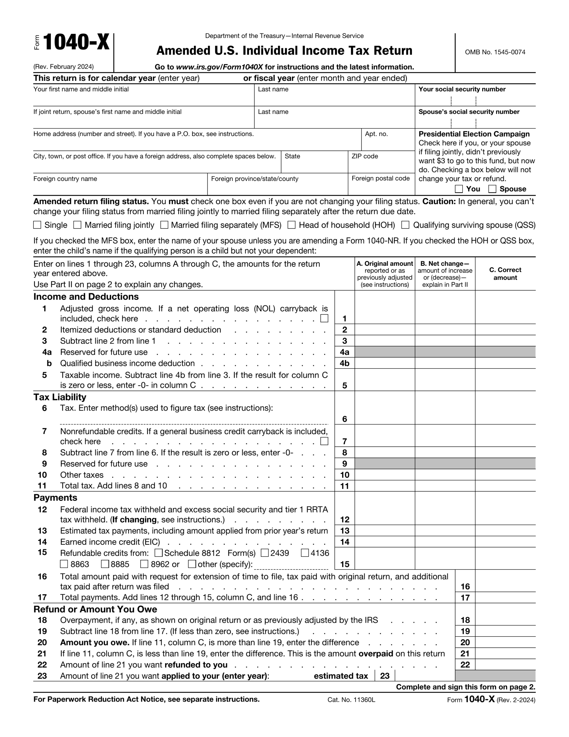 Form 1040 X 2024 2025 Fill Edit Download Now PDF Guru