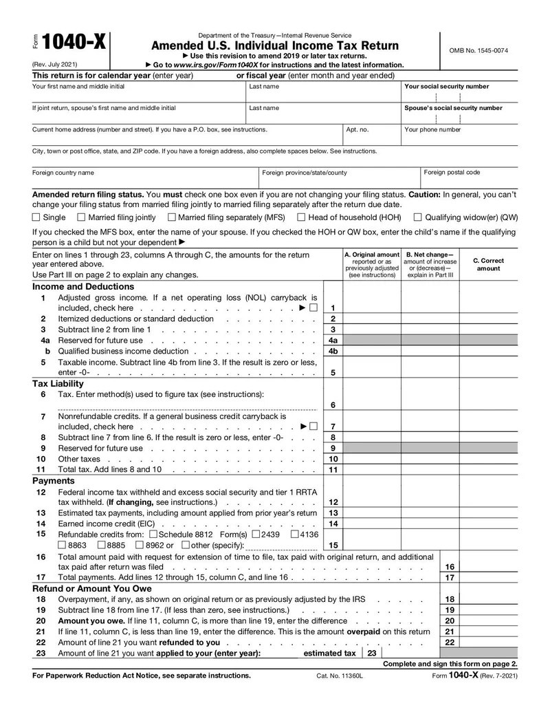 Form 1040X Fill And Sign Online With Lumin