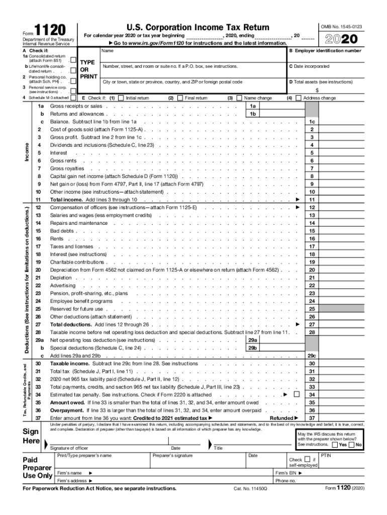 Form 1120 2020 Fill Out amp Sign Online DocHub