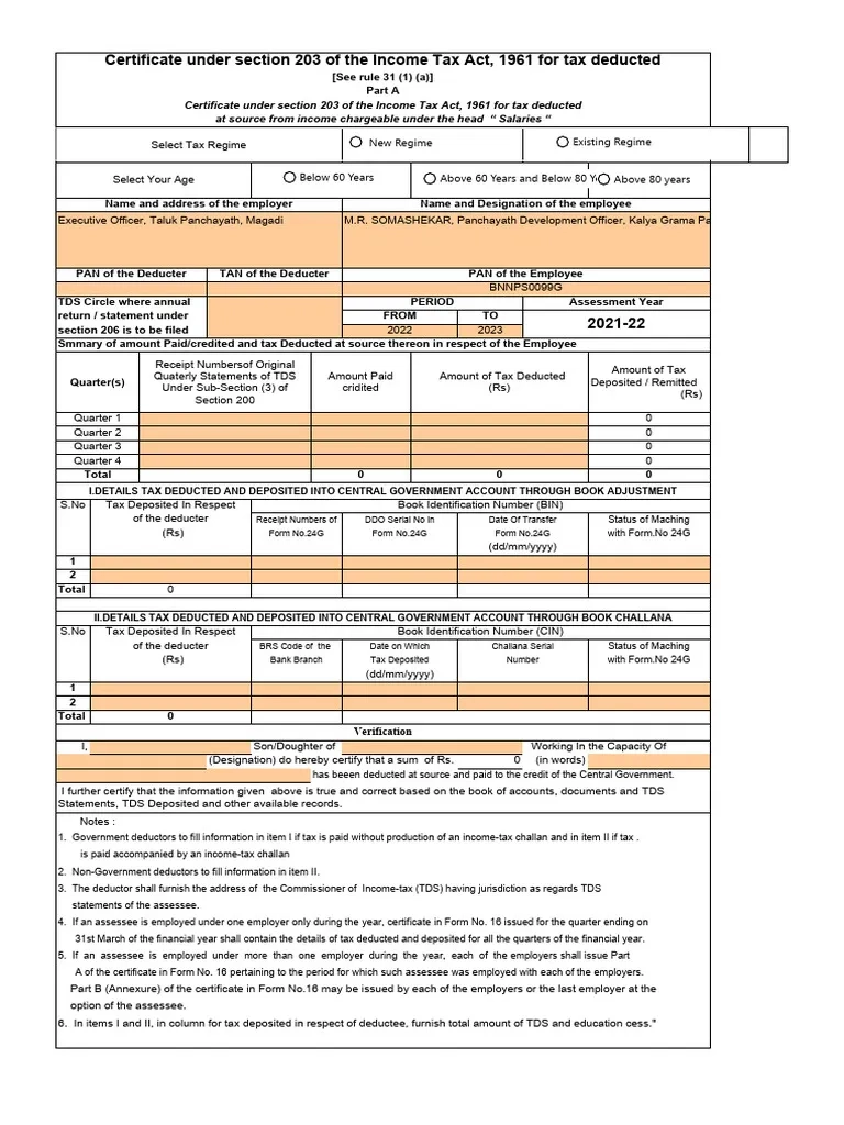 Form 16 In Excel Format For Ay 2024 25 PDF Employee Benefits 