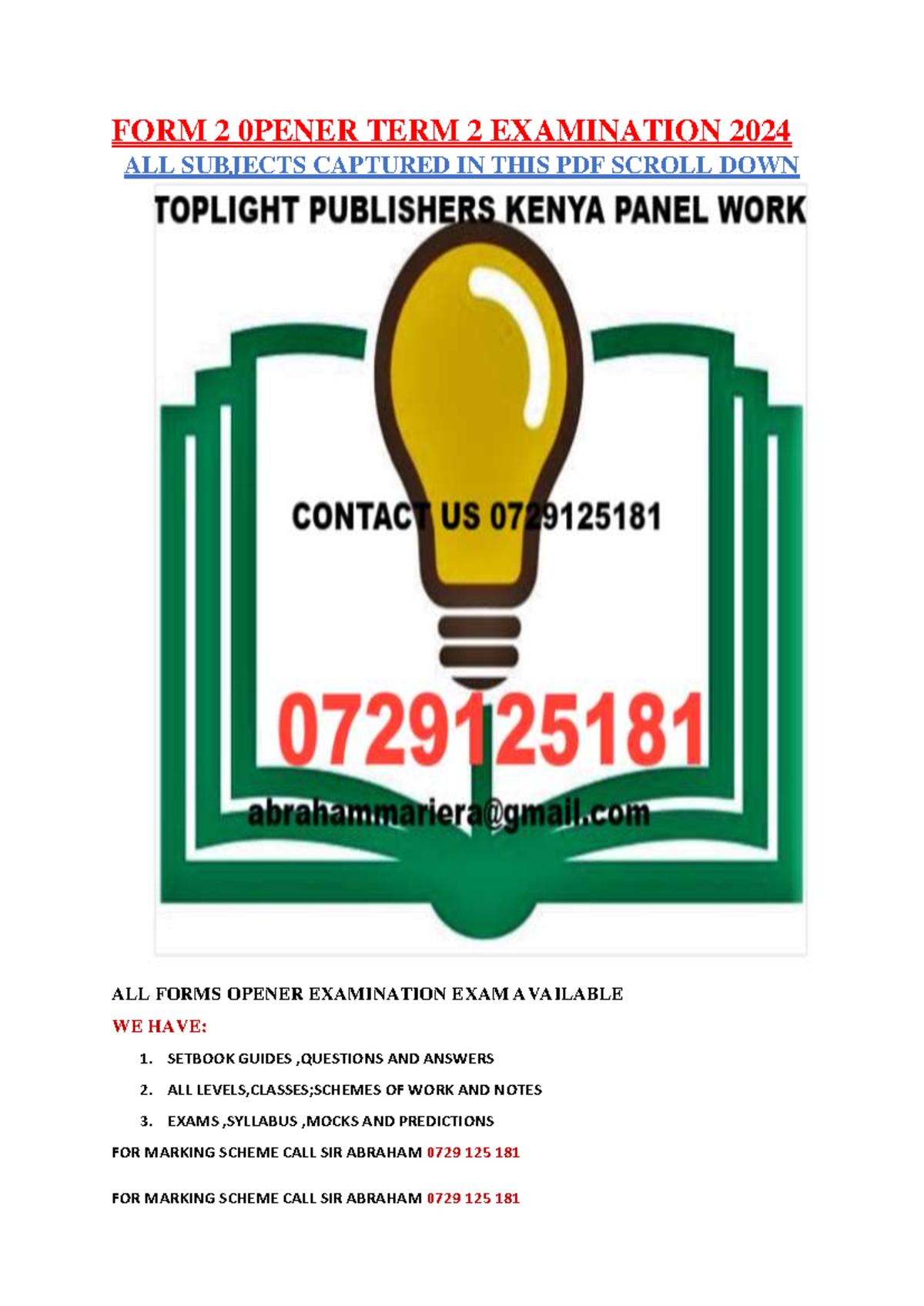 FORM 2 OPENER TERM 2 EXAMINATION 2024 AGRICULTURE amp BIOLOGY Studocu