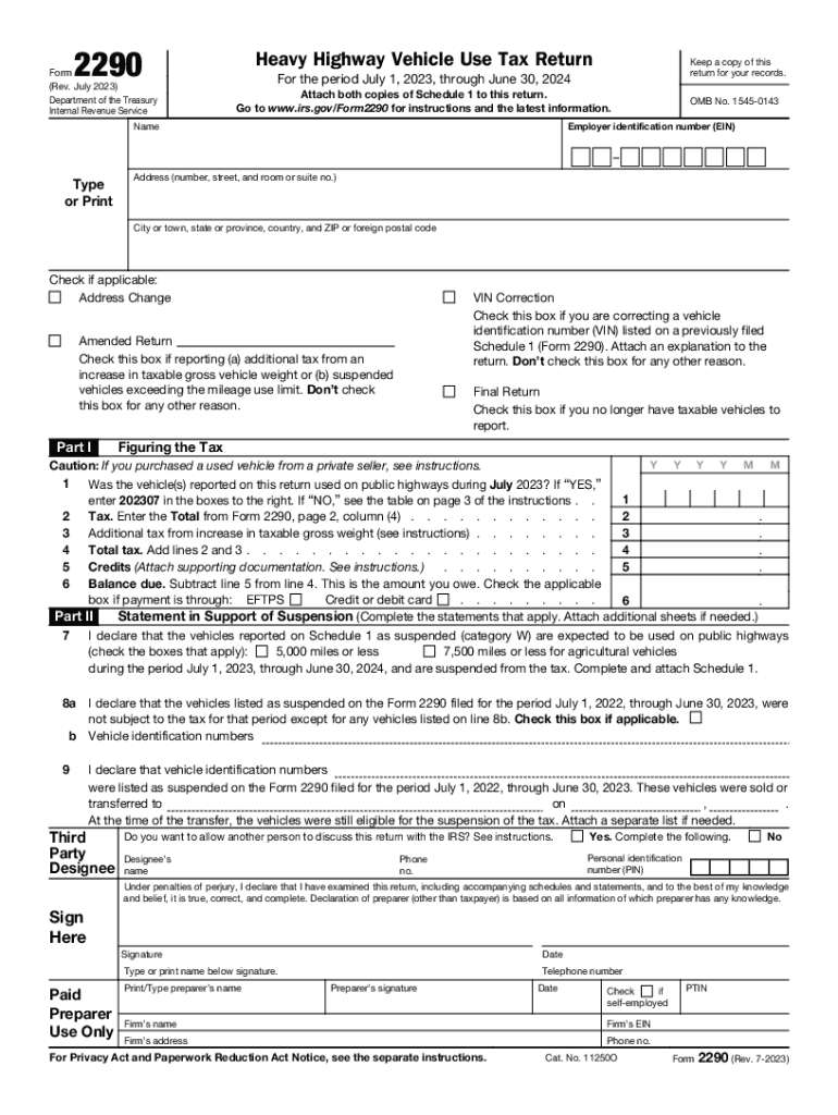 Irs Form 2290 Printable 2024 To 2025