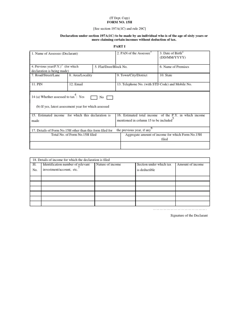 Form 15 H Download