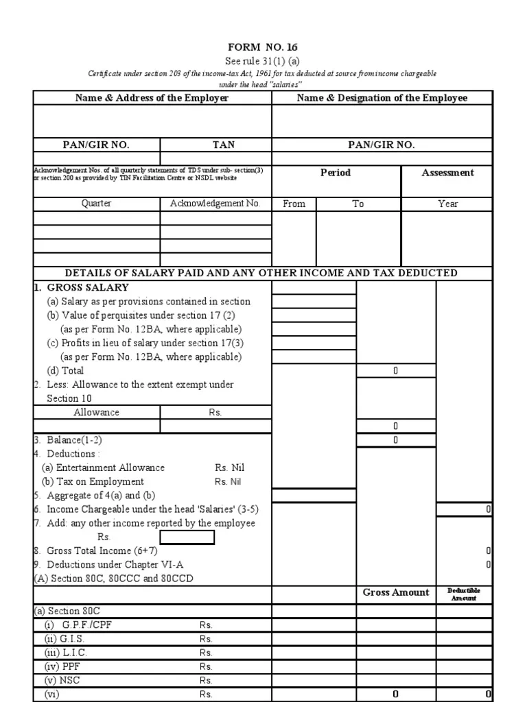 Form 16 Ay 2024-25 Excel