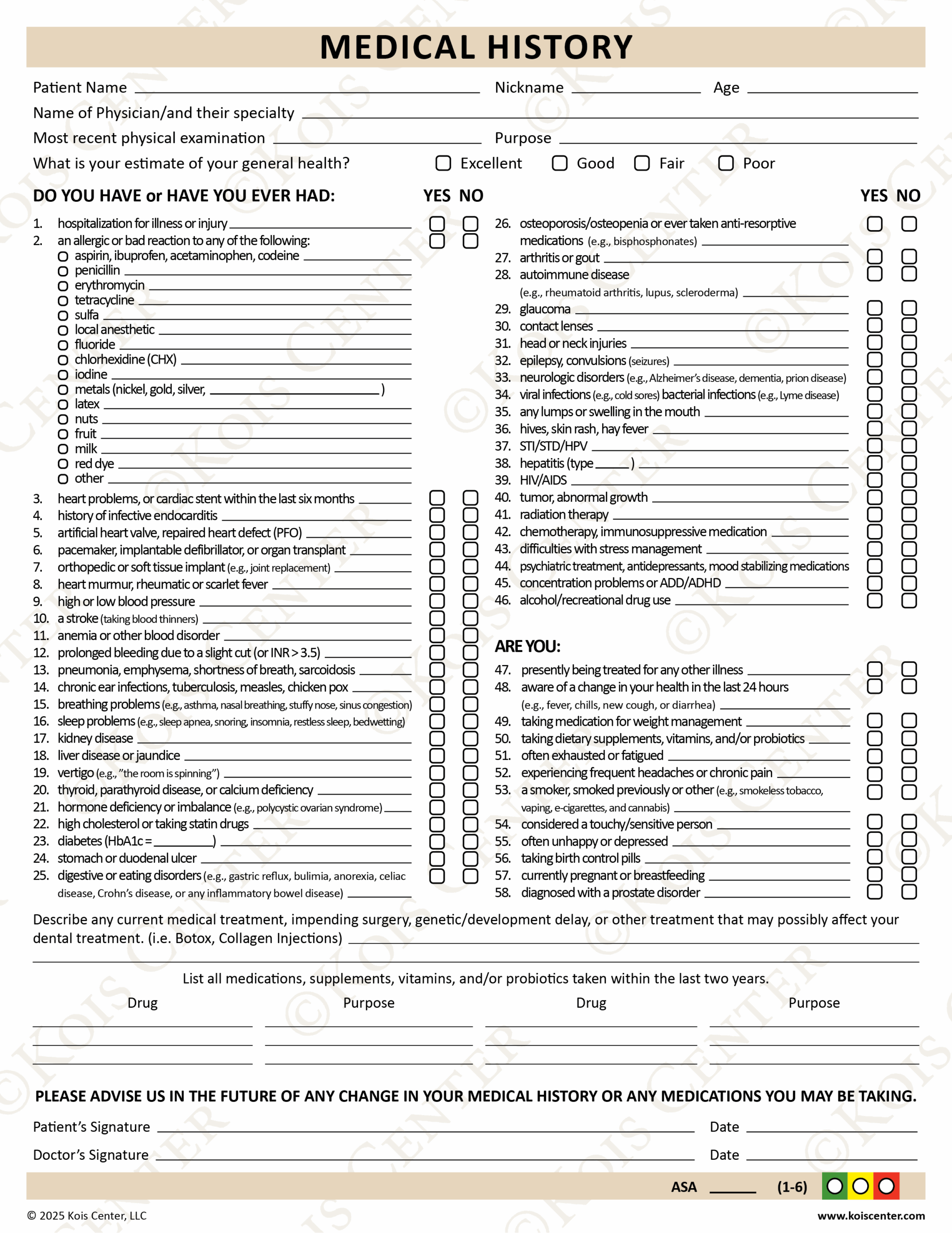 Formulare Zur Krankengeschichte Kois Center