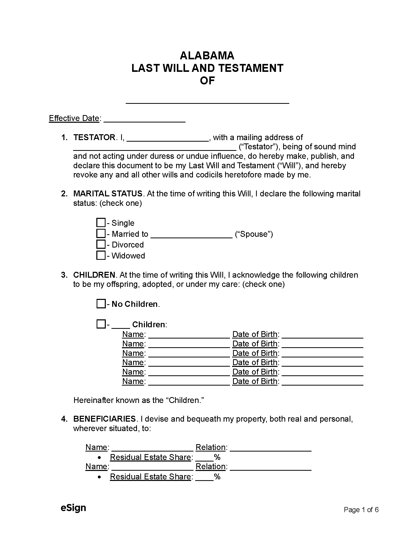 Free Alabama Last Will And Testament Template PDF Word PDF 