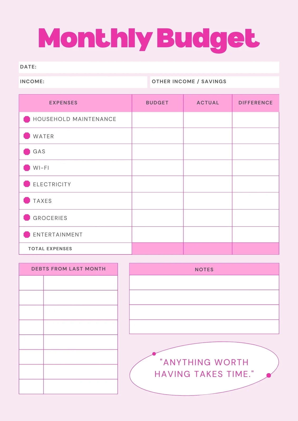 Simple Weekly Budget Worksheet Printable