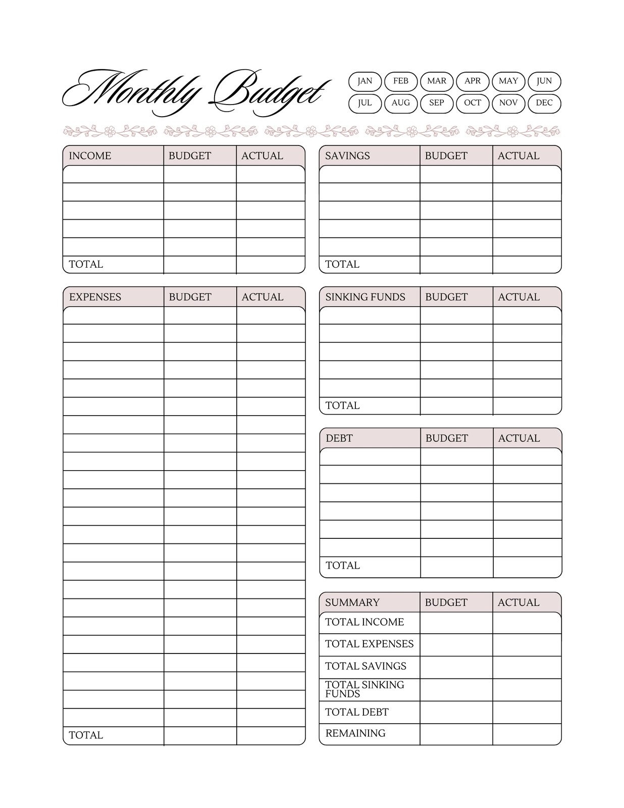 Printable Weekly Budget Template
