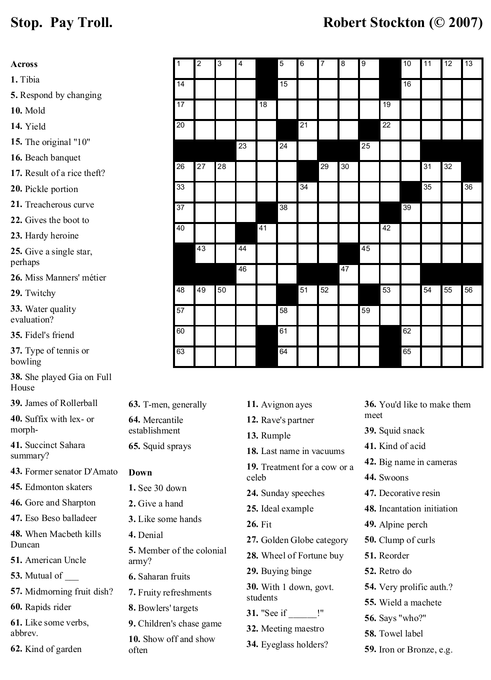 Free Daily Crossword Puzzle Printable