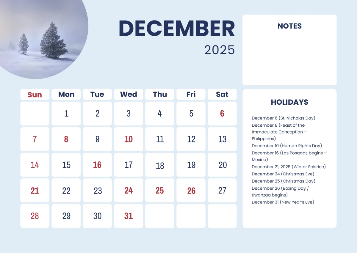 December 2025 Academic Calendar Printable