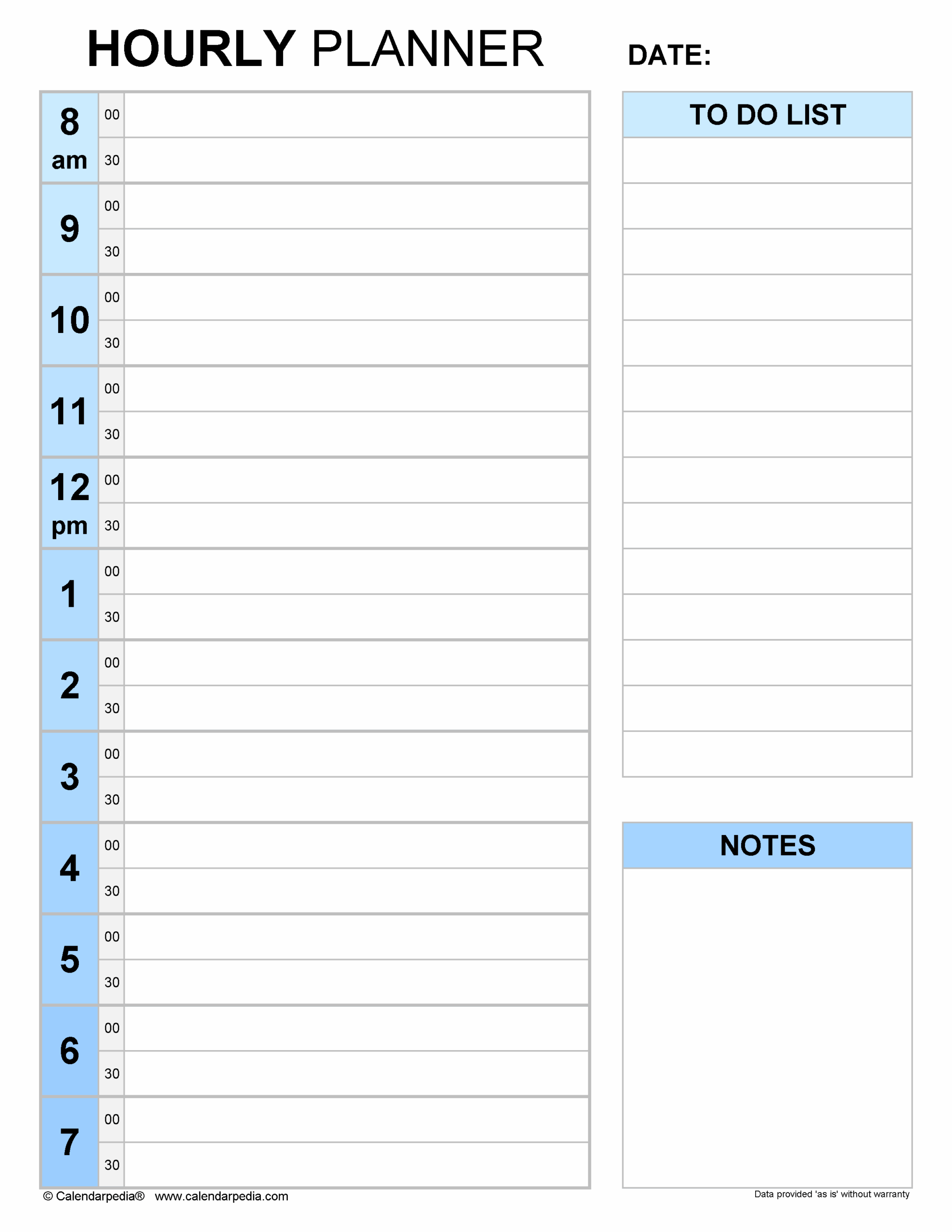 Hourly Planner Template Printable