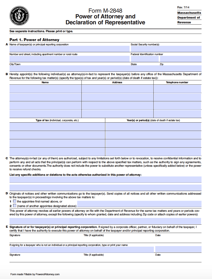 Durable Power Of Attorney Forms Printable Ma