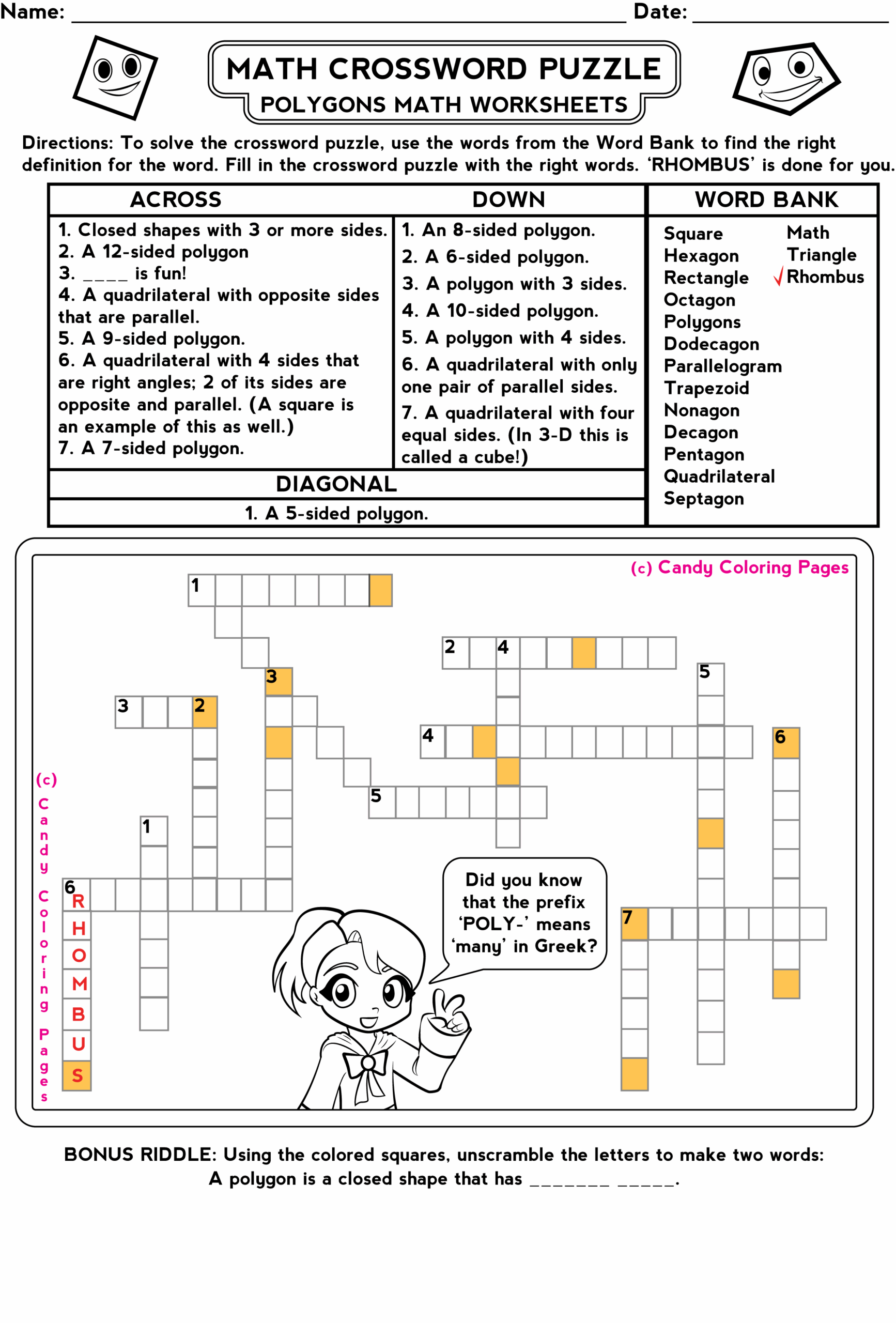 Free Pdf Printable Math Crossword Puzzles
