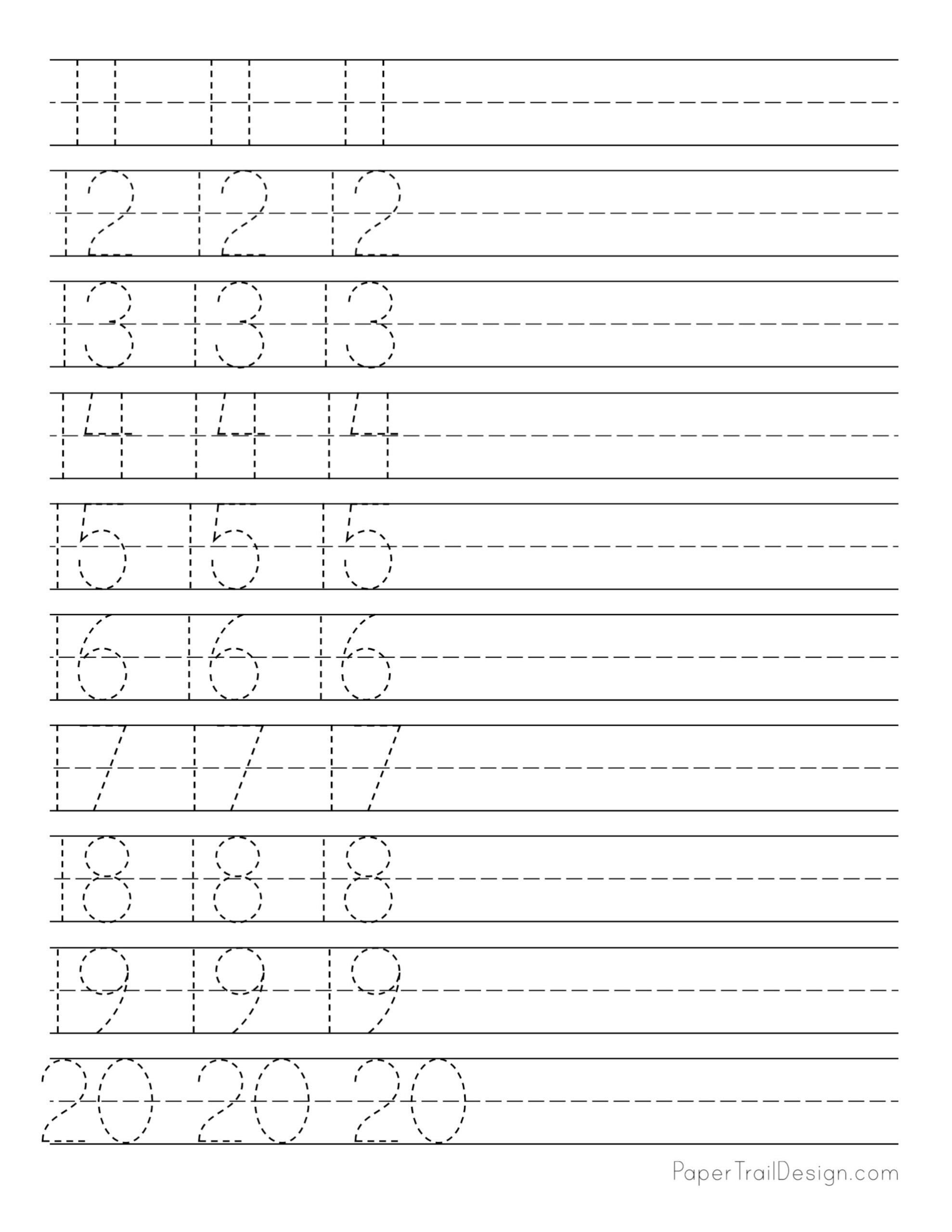 Number Tracing 11-20 Worksheets Printable