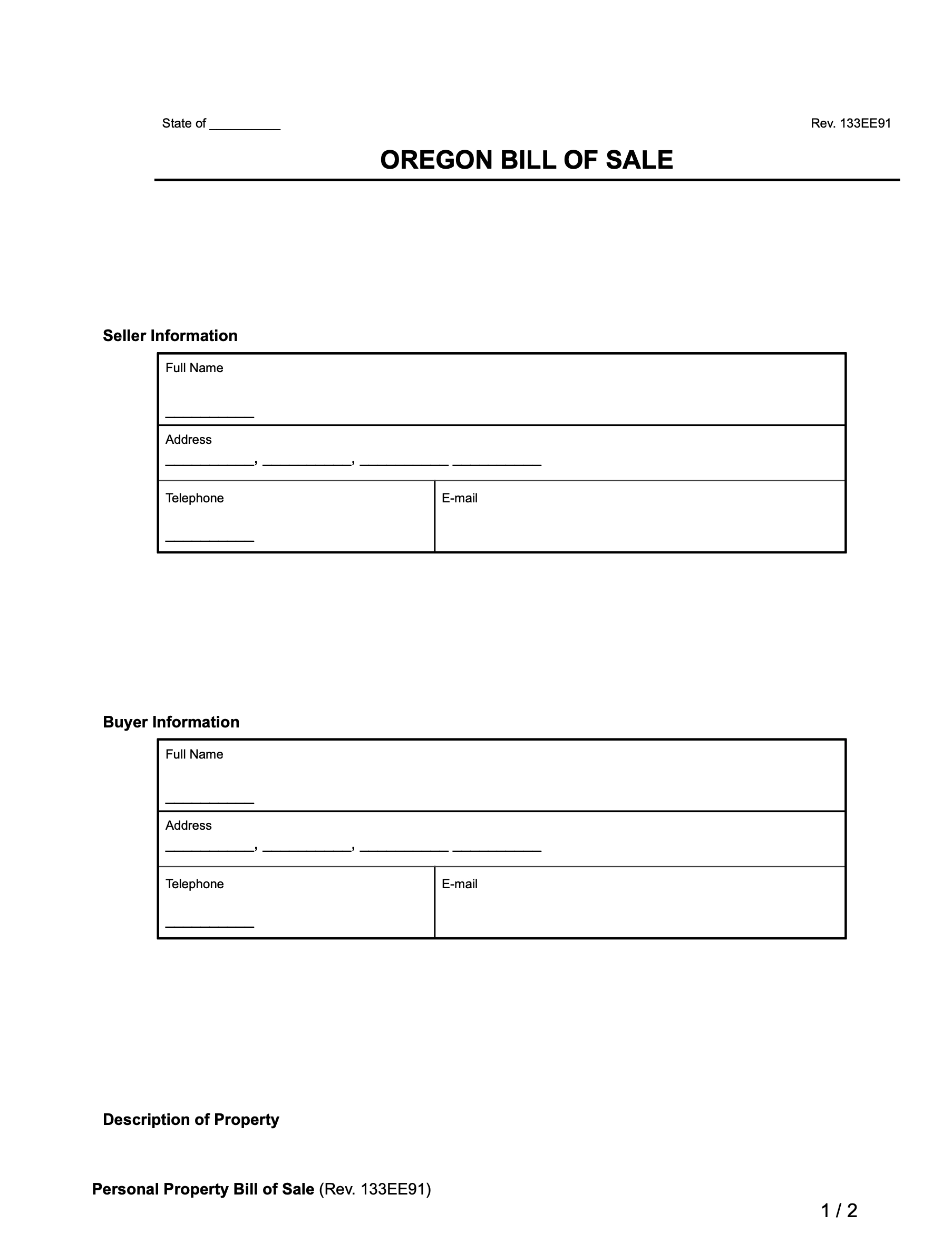 Free Oregon Bill Of Sale Forms PDF amp Word