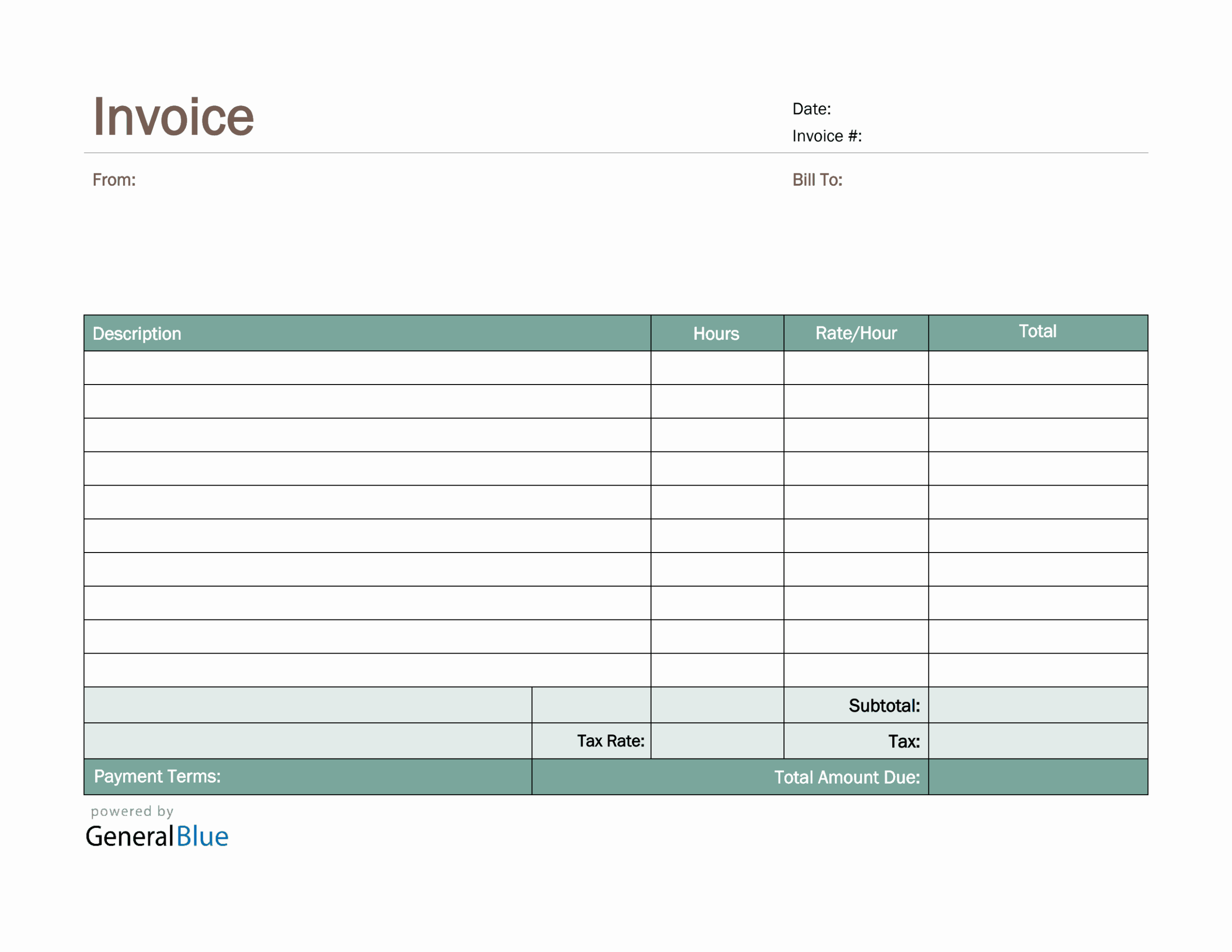 Pdf Downloadable Printable Invoice Template