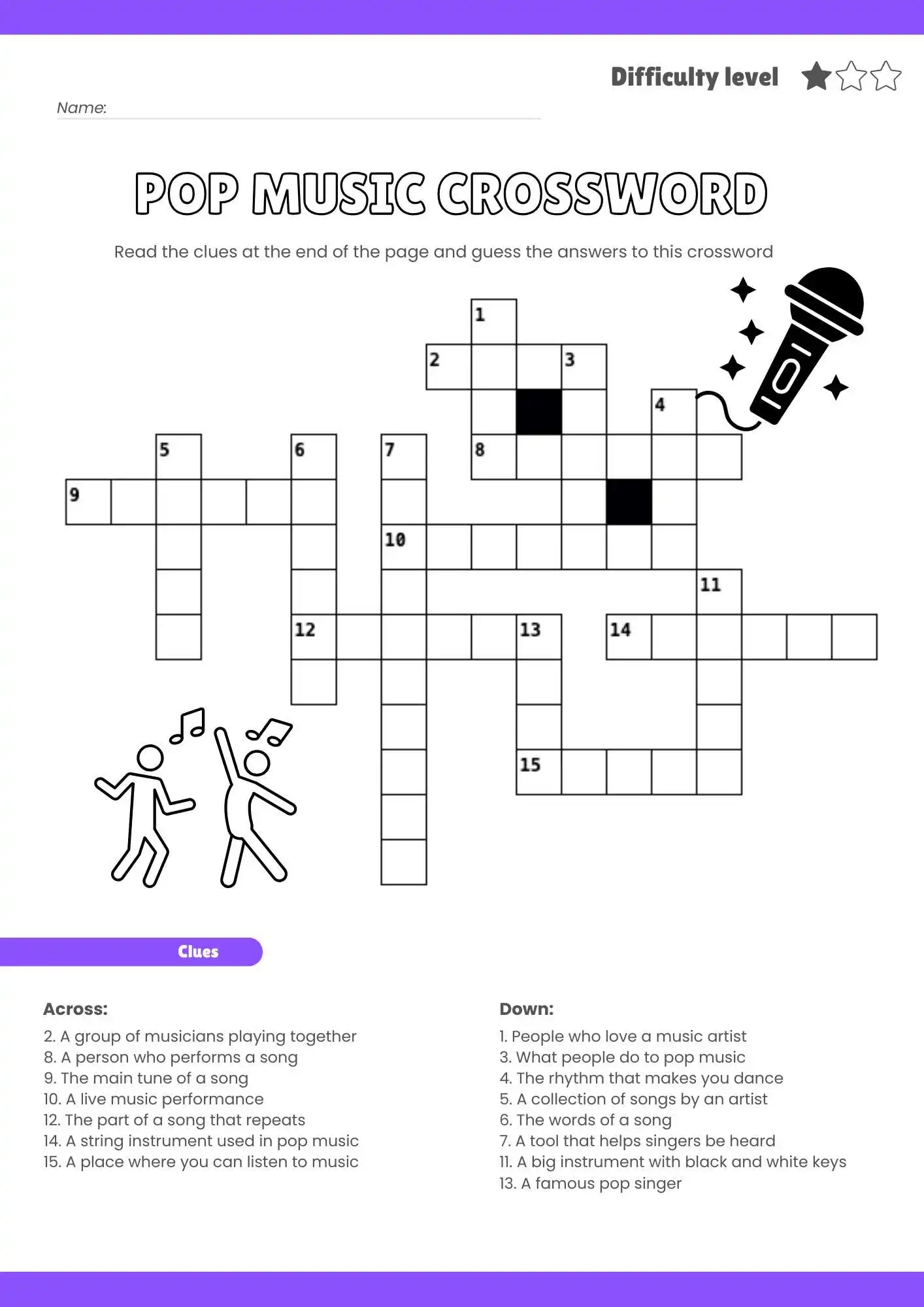 Entertainment Themed Printable Crossword Puzzles