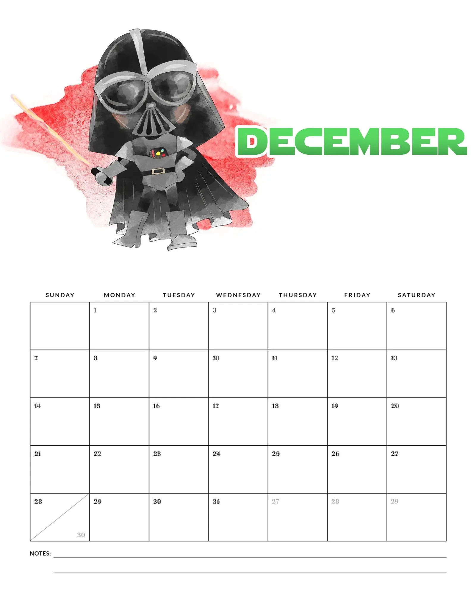 Free Printable 2025 Star Wars Calendar The Cottage Market
