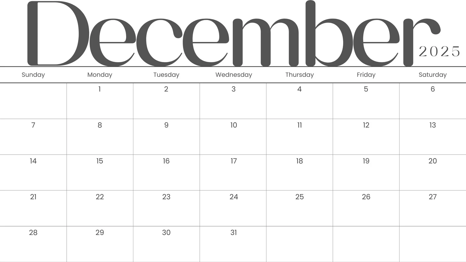Printable Calendar December 2025 Jpg