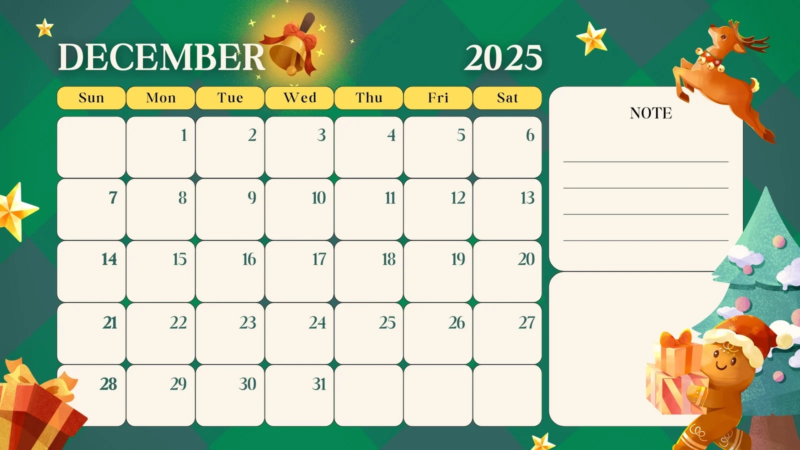 December Calendar Free Printable Cute