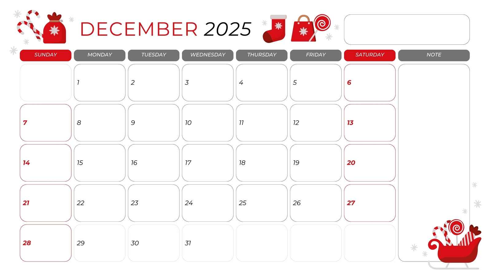 December 2025 Bold Printable Calendar