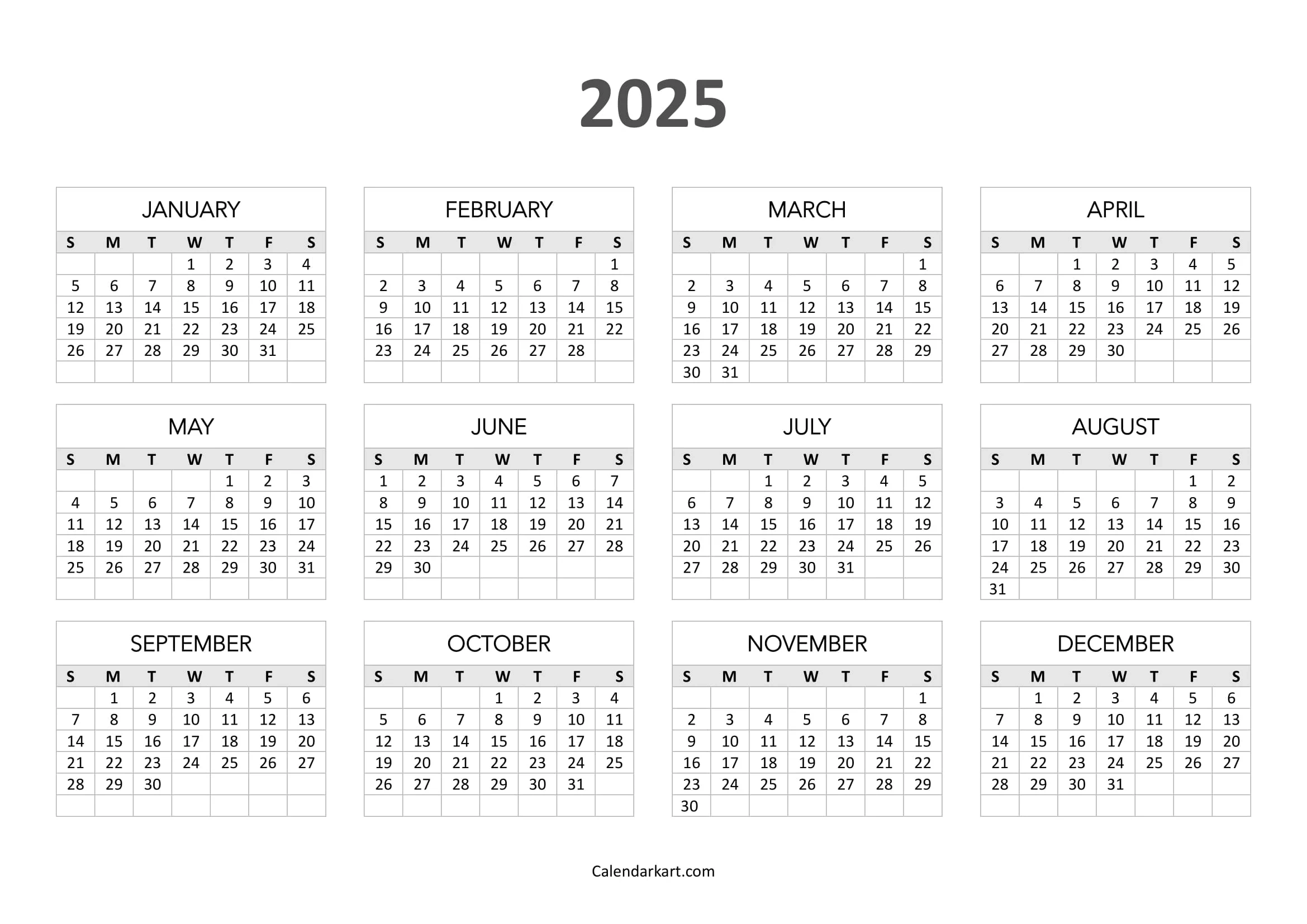 Free Printable Year At A Glance Calendar 2025 CalendarKart