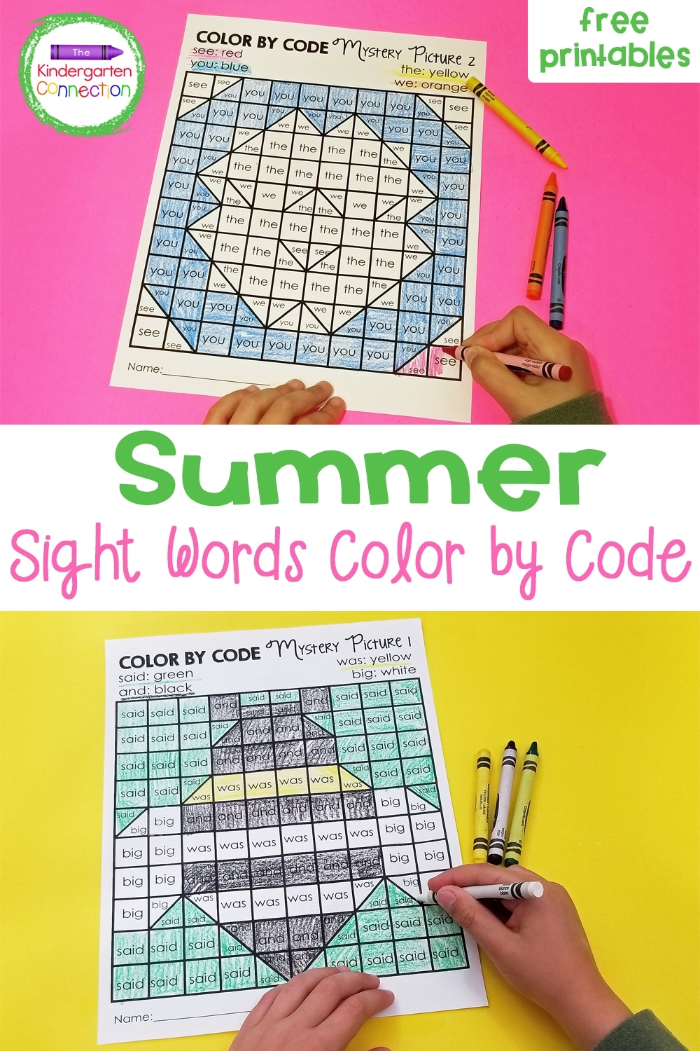 FREE Summer Sight Word Color By Code Printables