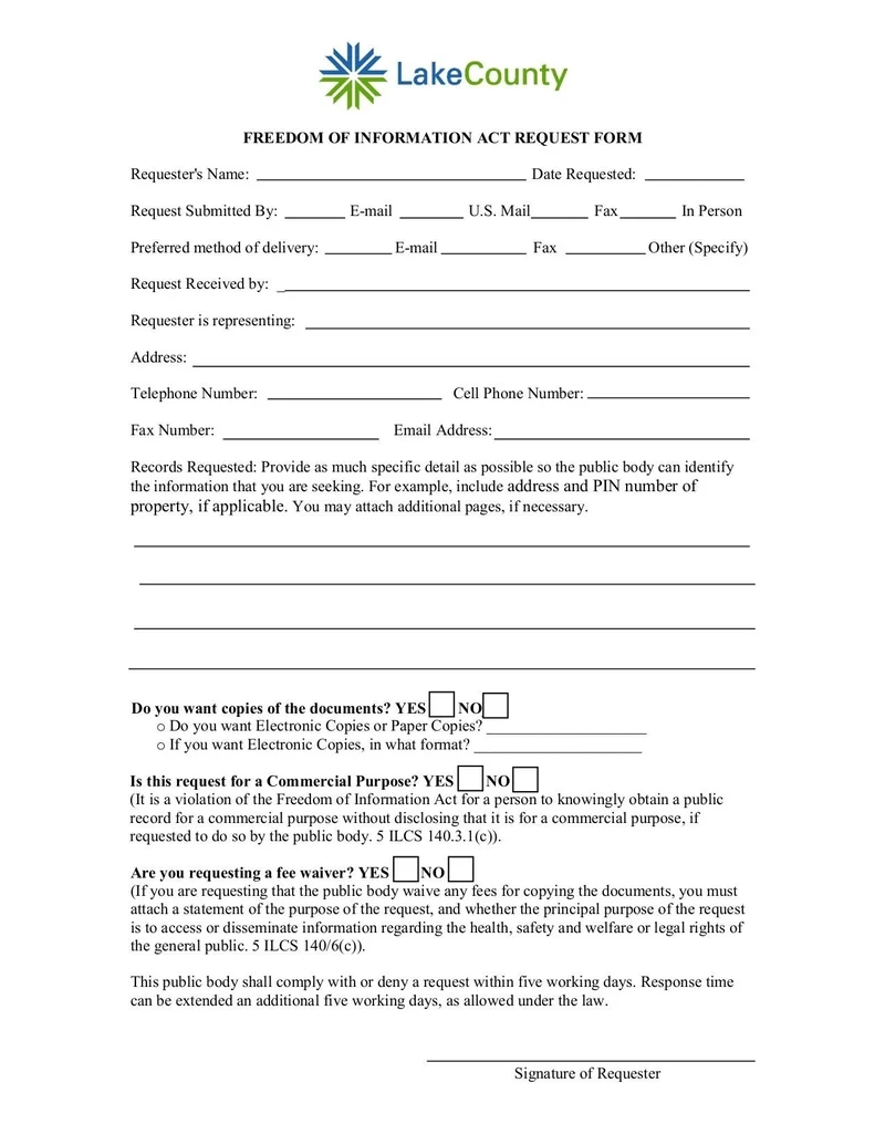 Freedom Of Information Act FOIA Request Form Fill And Sign 