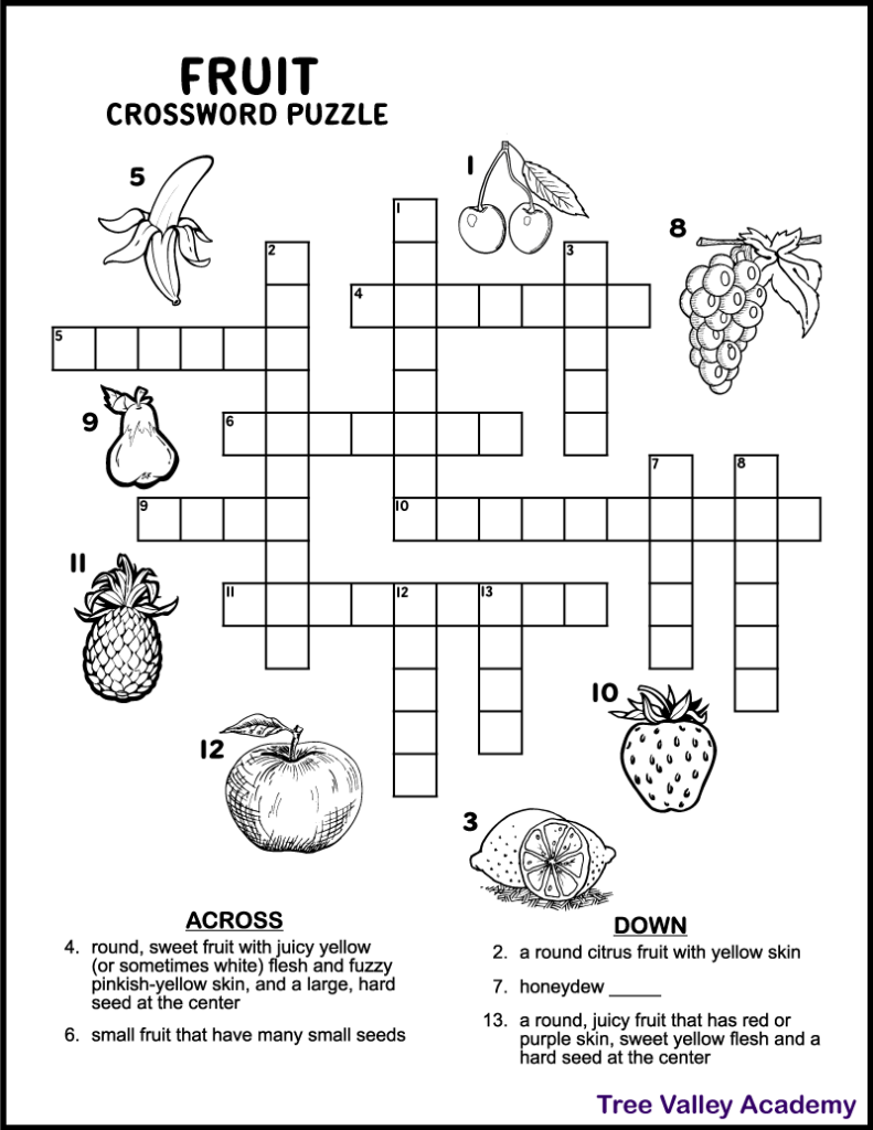 Food Themed Crossword Puzzles Printable