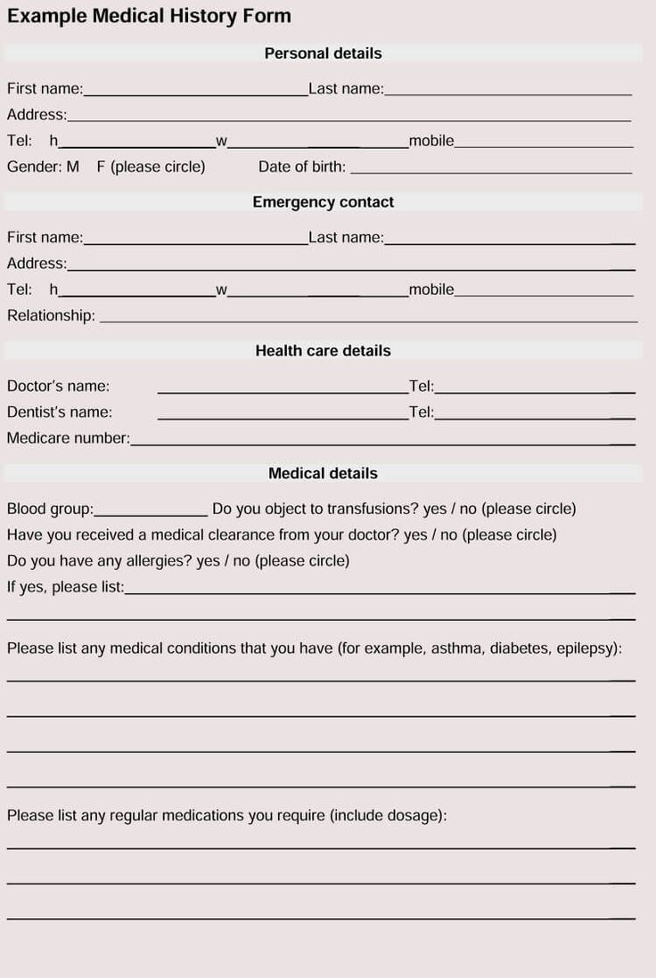 General Medical History Forms 100 Free Word Pdf Regarding 