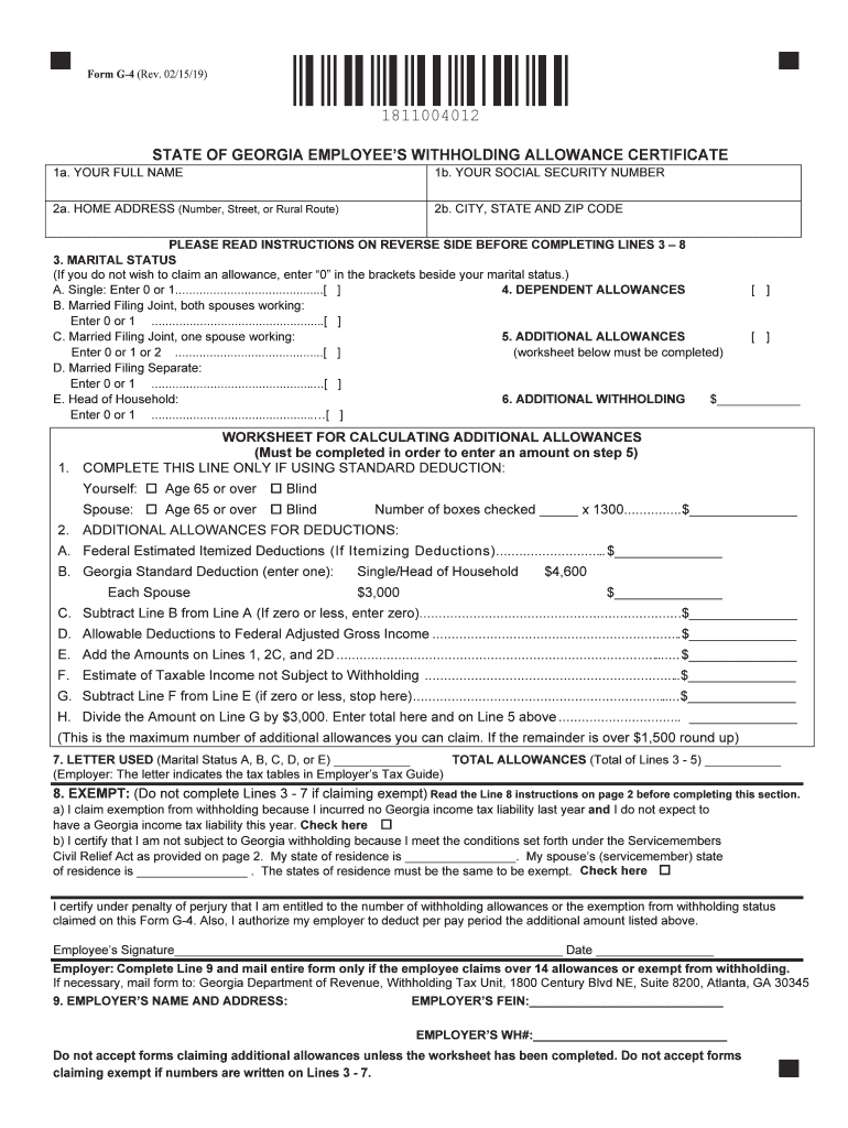 Georgia G 4 Form 2019 Fill Out amp Sign Online DocHub