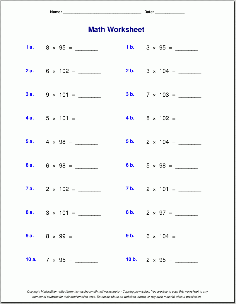 Multiplication Worksheets Printable Free