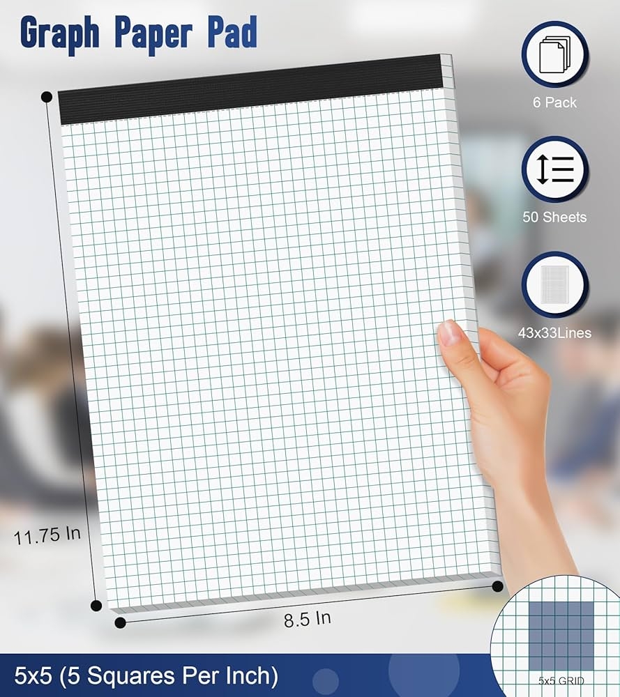 Graph Paper Pads 6 Pack Large Graph Paper 8 5x11 Grid Paper 