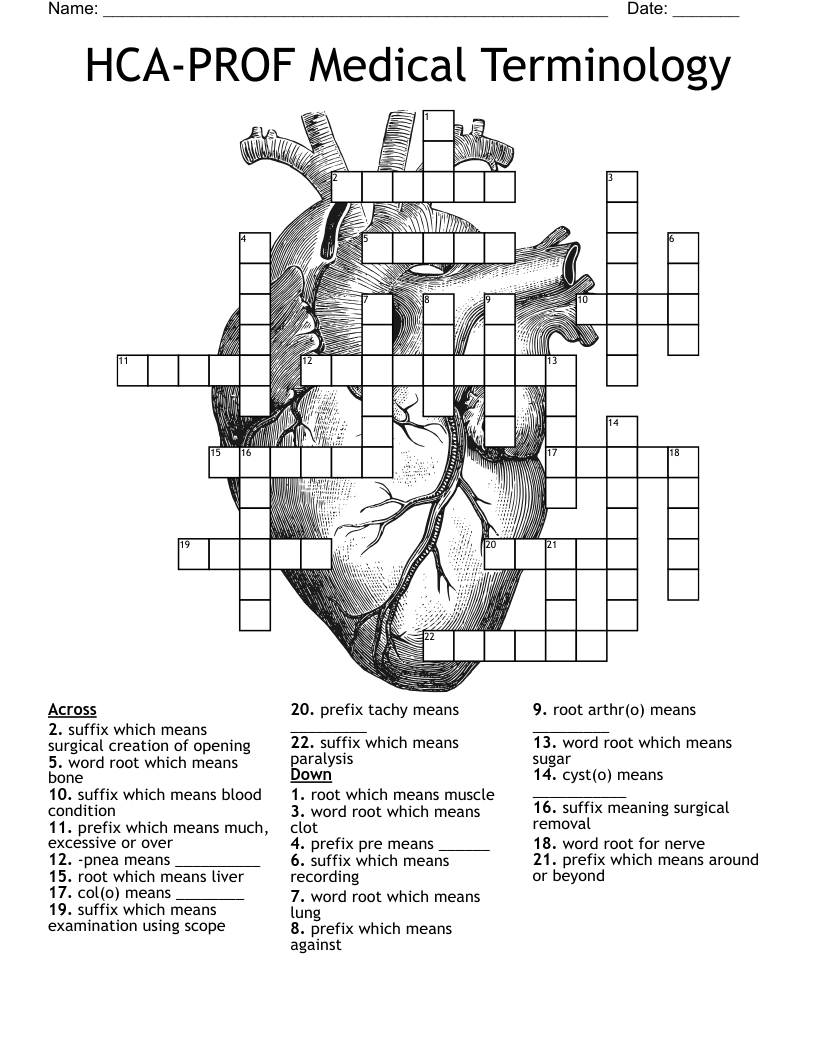 Printable Medical Terminology Crossword Puzzles