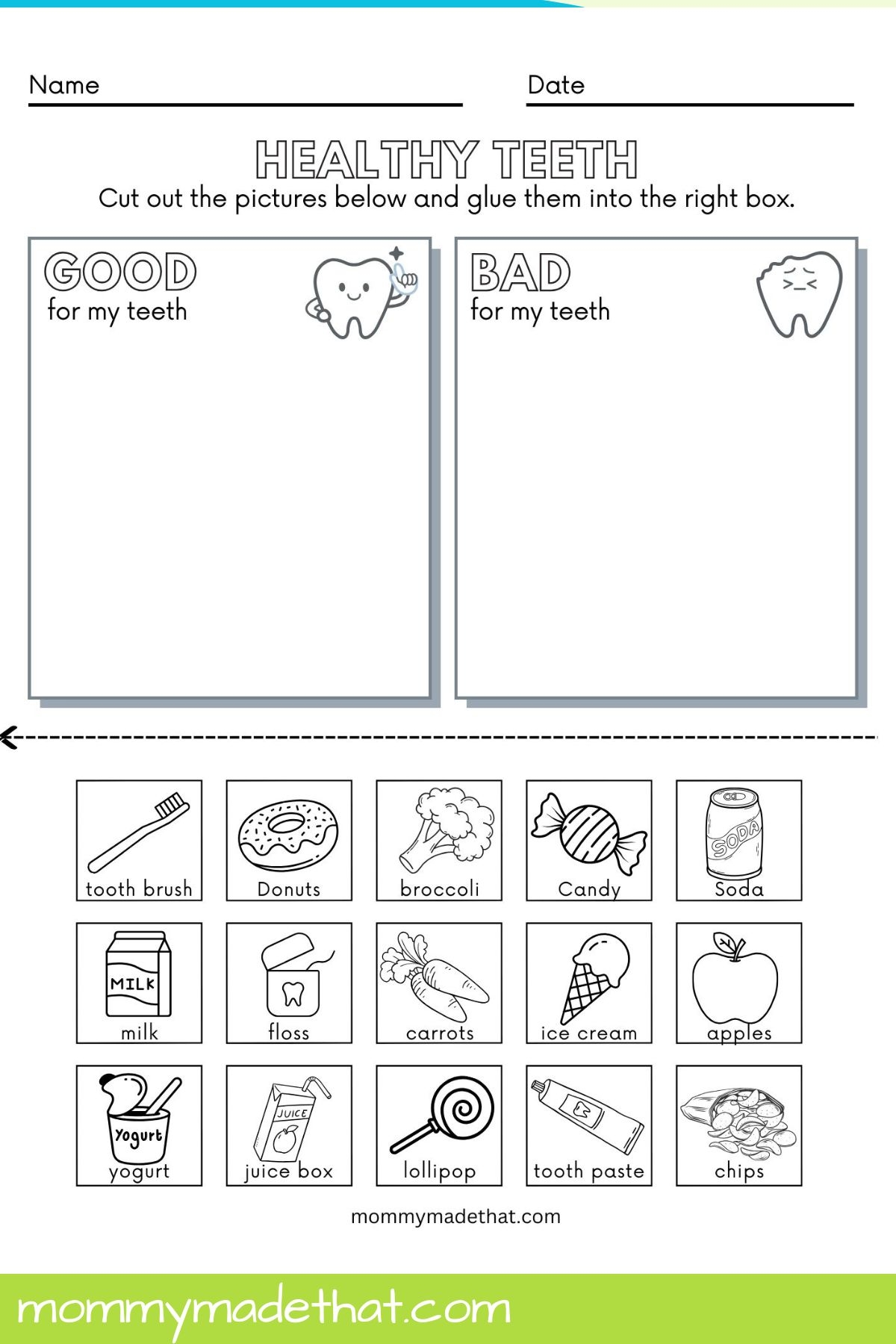 Free Printable Preschool Teeth Worksheets