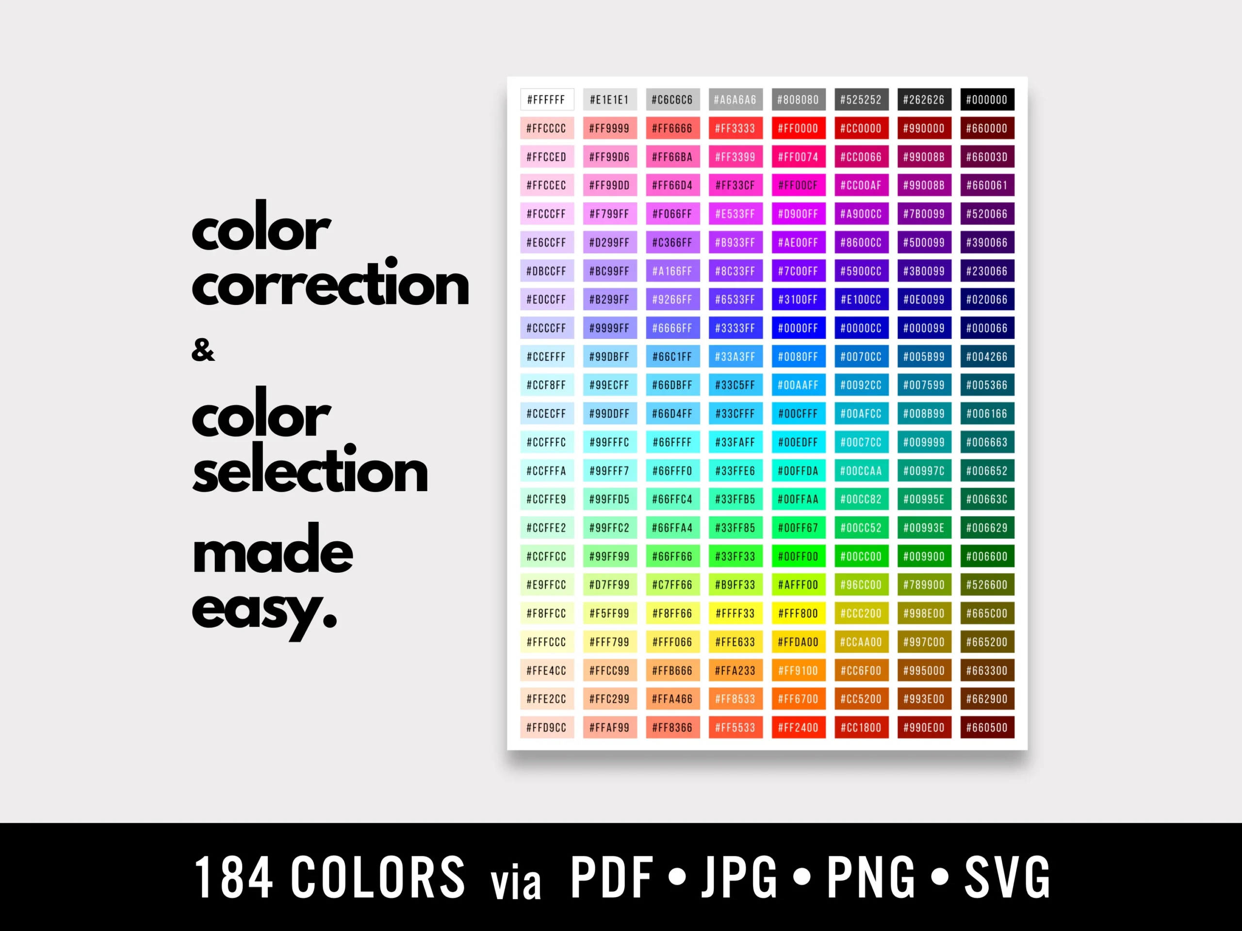 HEX Code Color Chart Printable Designer Quick Reference Cheat 