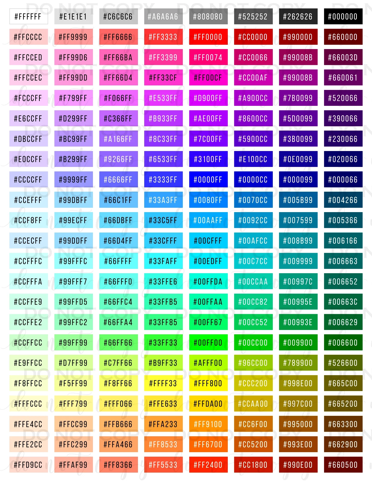 Printable Hex Color Chart