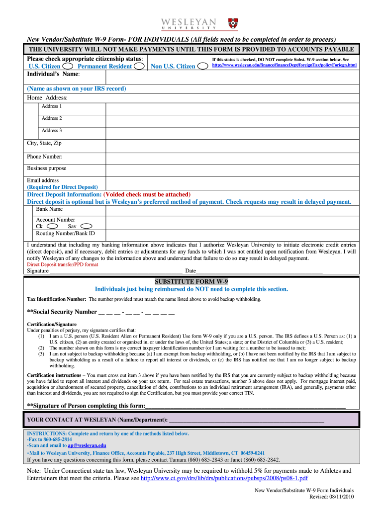 Substitute W9 Form Instructions