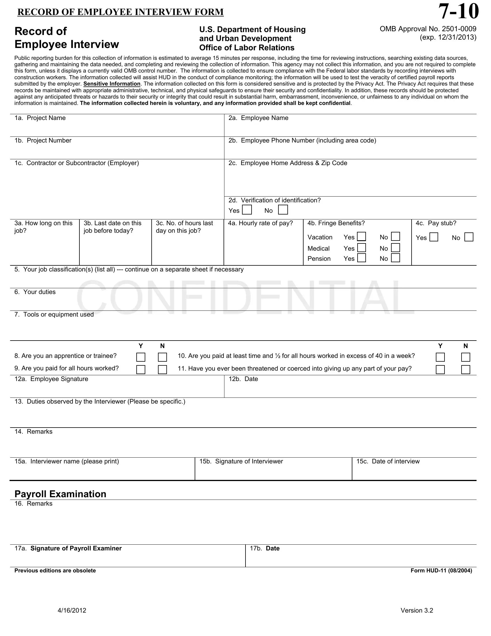 Hud Employee Interview Form Fill Out Printable PDF Forms Online